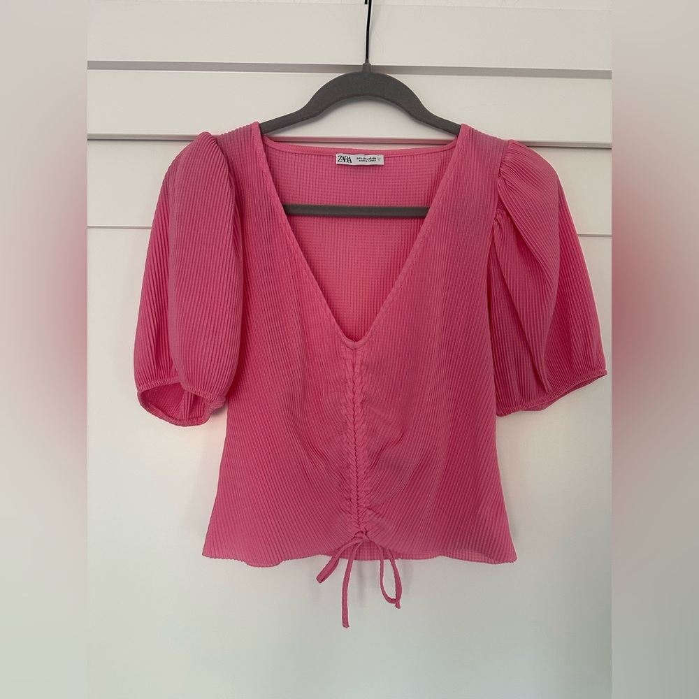Pink Ribbed V-Neck Women's Top